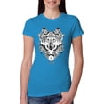 thumbnail image 1 of Drawn Tribal Wolf Animal Lover Womens Slim Fit Junior Tee, Turquoise, Small, 1 of 3
