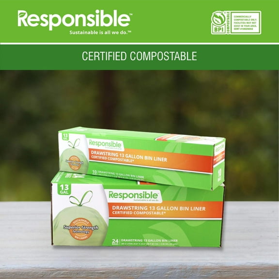 Drawstring 13 Gallon Compostable Bin Liners 10CT