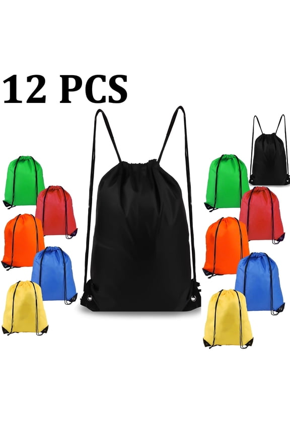 Drawstring Backpack 12 Pcs Drawstring Gym Bags Black Draw String Bags Backpack for Sports, Gym, Travel, Swimming, Beach (6 Colors)