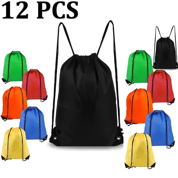 Drawstring Backpack 12 Pcs Drawstring Gym Bags Black Draw String Bags Backpack for Sports, Gym, Travel, Swimming, Beach (6 Colors)