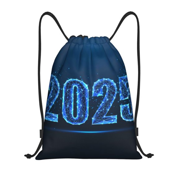 Drawstring Backpack - 2025 Happy New Year d Splash Proof Small Drawstring Gym Bag for Women Men, Cinch Sports String Bag Backpack for Travel Swimming Beach