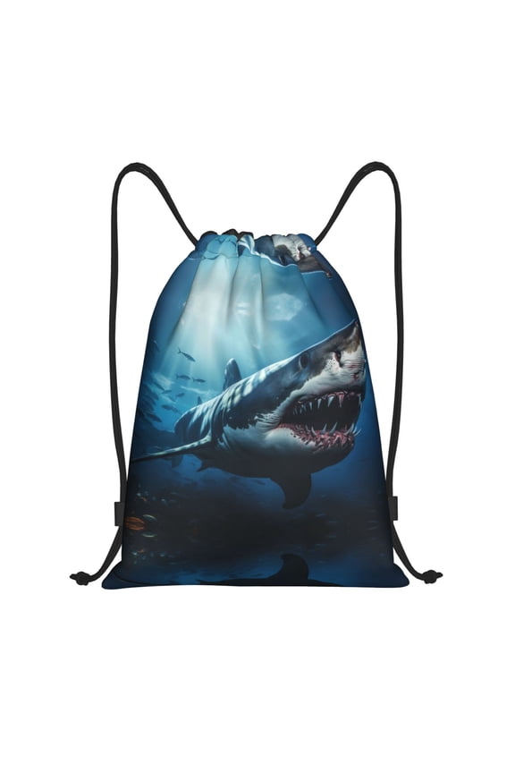 Drawstring Backpack - 3D Realistic Shark Splash Proof Small Drawstring Gym Bag for Women Men, Cinch Sports String Bag Backpack for Travel Swimming Beach