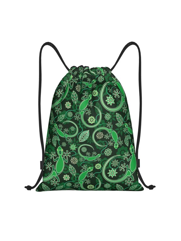 Drawstring Backpack - Abstract Gecko Lizard Green Splash Proof Small Drawstring Gym Bag for Women Men, Cinch Sports String Bag Backpack for Travel Swimming Beach