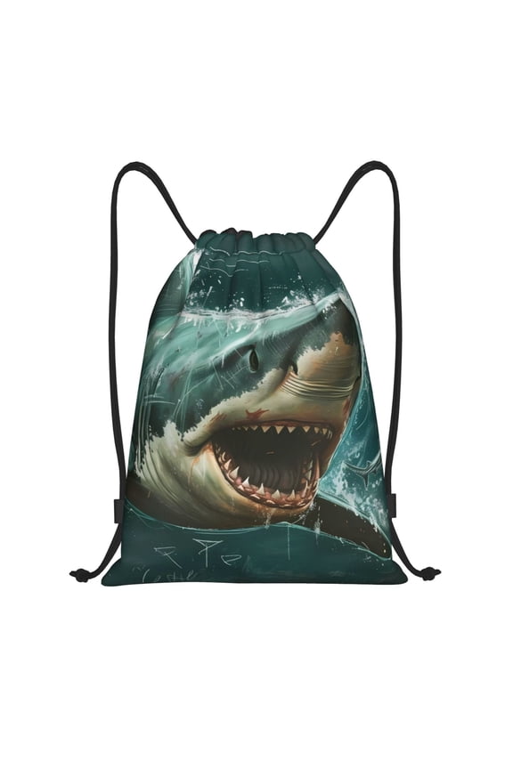 Drawstring Backpack - Abstract Geometric Shark Splash Proof Small Drawstring Gym Bag for Women Men, Cinch Sports String Bag Backpack for Travel Swimming Beach