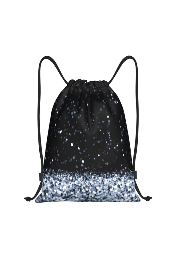 Drawstring Backpack - Abstract Glitter Sparkle Black Splash Proof Small Drawstring Gym Bag for Women Men, Cinch Sports String Bag Backpack for Travel Swimming Beach