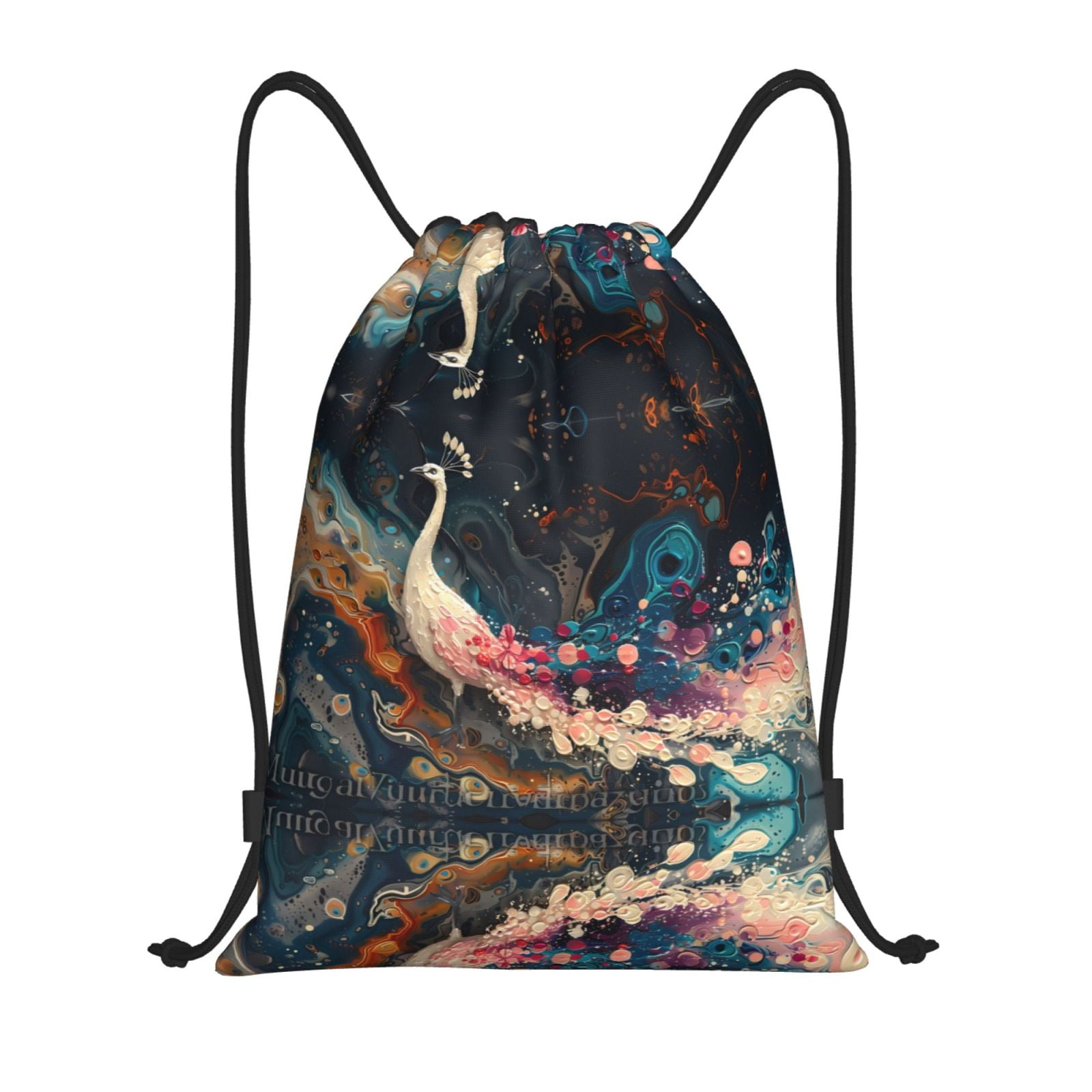 Drawstring Backpack, Abstract Peacock Painting Light Waterproof Sports ...