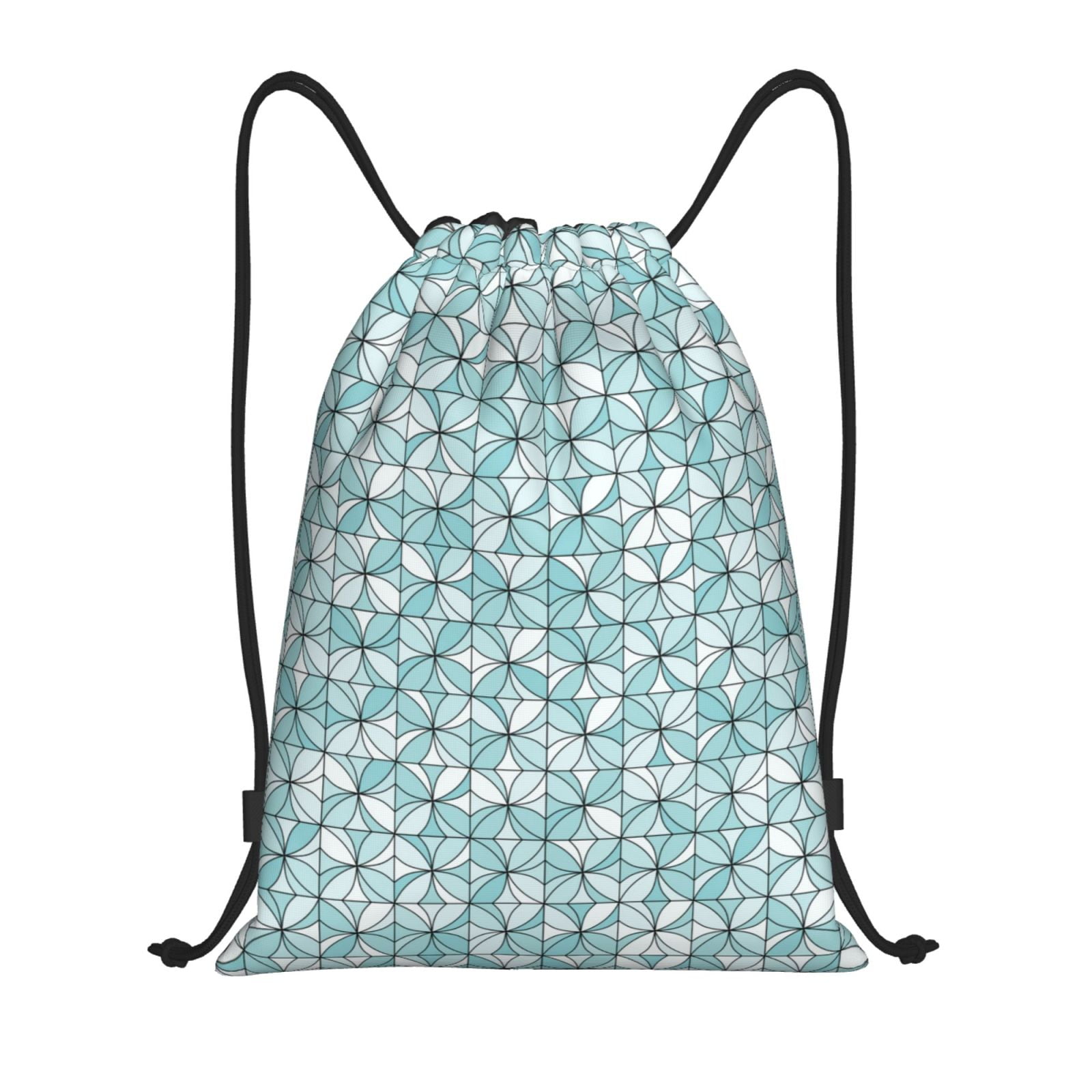 Drawstring Backpack, Abstract blue floral Light Waterproof Sports Gym