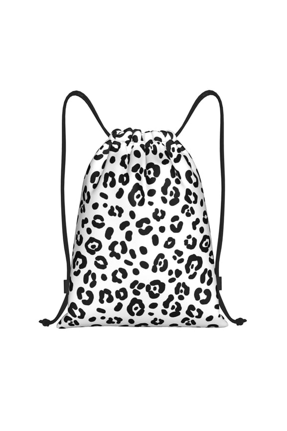 Drawstring Backpack - African Leopard black white print Splash Proof Small Drawstring Gym Bag for Women Men, Cinch Sports String Bag Backpack for Travel Swimming Beach