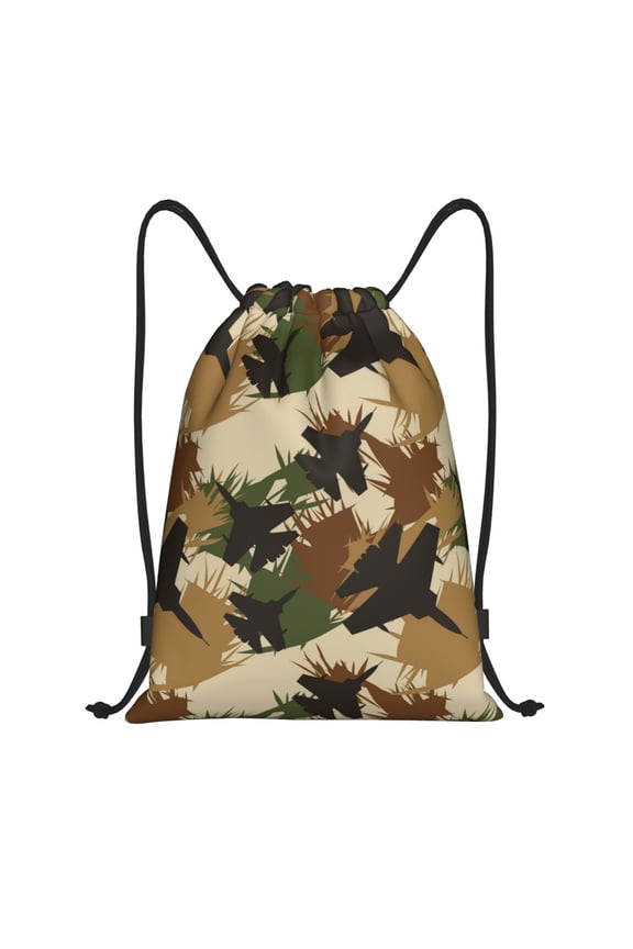 Drawstring Backpack - Aircraft Camouflage Splash Proof Small Drawstring Gym Bag for Women Men, Cinch Sports String Bag Backpack for Travel Swimming Beach