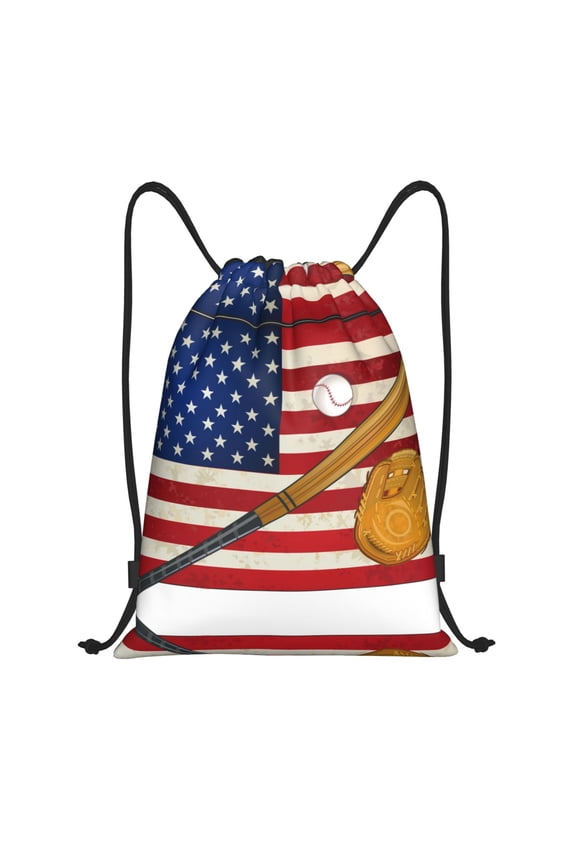 Drawstring Backpack - American Flag And Baseball Splash Proof Small Drawstring Gym Bag for Women Men, Cinch Sports String Bag Backpack for Travel Swimming Beach