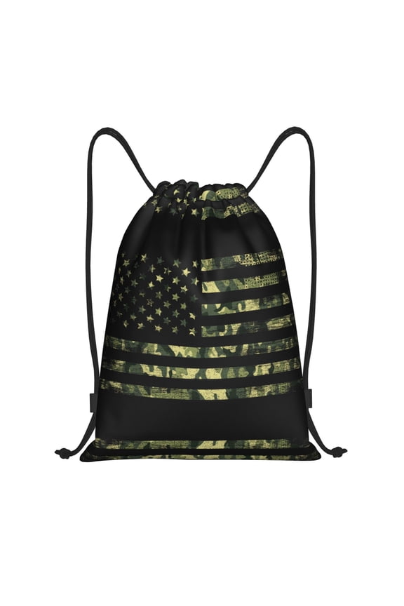 Drawstring Backpack - American Flag Camo Splash Proof Small Drawstring Gym Bag for Women Men, Cinch Sports String Bag Backpack for Travel Swimming Beach