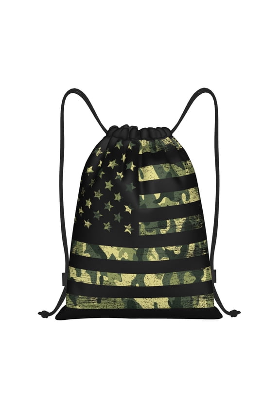 Drawstring Backpack - American Flag Camo Splash Proof Small Drawstring Gym Bag for Women Men, Cinch Sports String Bag Backpack for Travel Swimming Beach