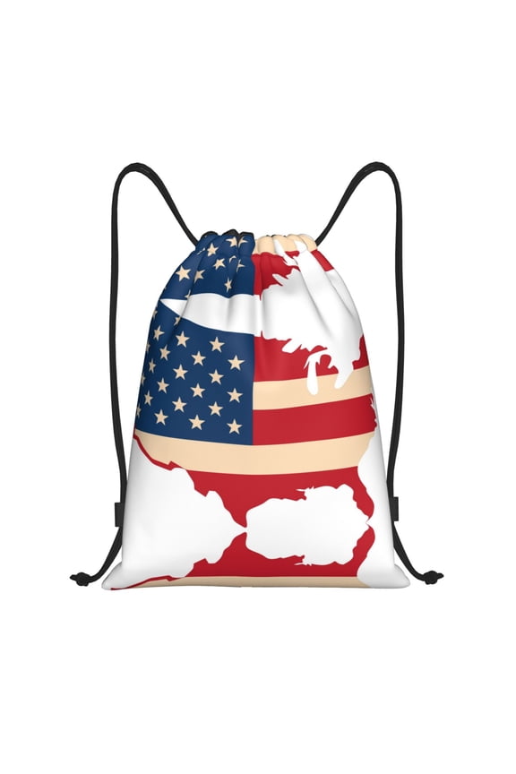 Drawstring Backpack - American Flag Map Splash Proof Small Drawstring Gym Bag for Women Men, Cinch Sports String Bag Backpack for Travel Swimming Beach