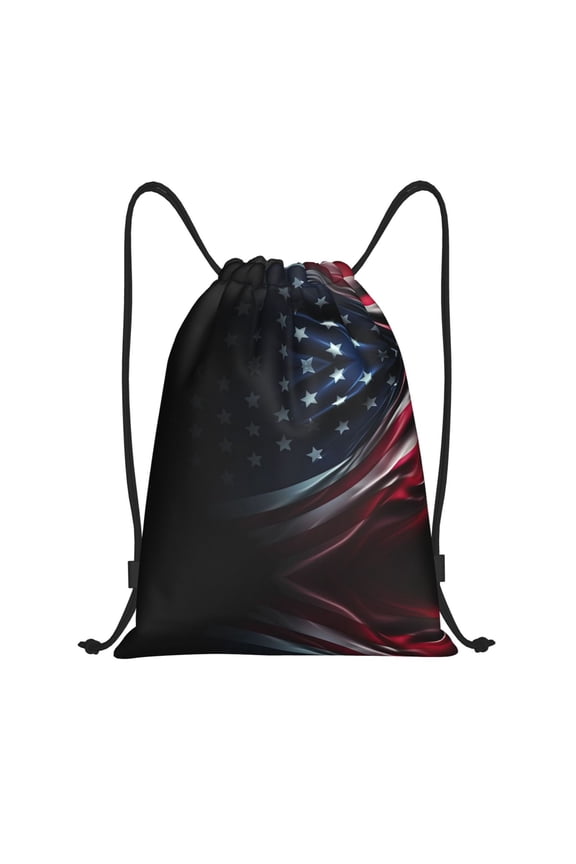 Drawstring Backpack - American Flag Waving Print Splash Proof Small Drawstring Gym Bag for Women Men, Cinch Sports String Bag Backpack for Travel Swimming Beach