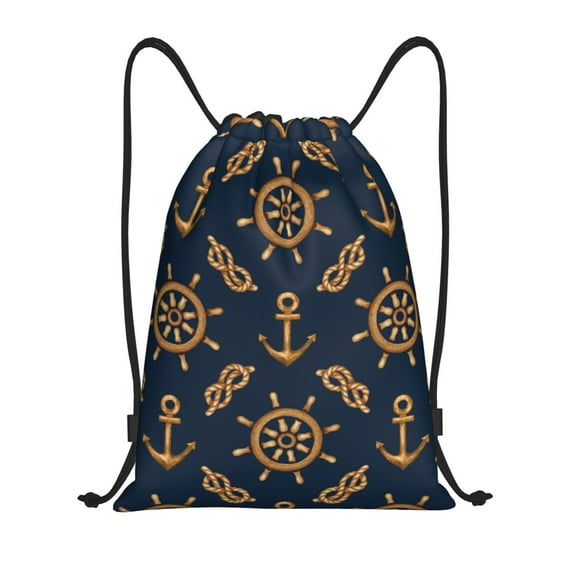 Drawstring Backpack - Anchor Steering wheel Rope vintage Splash Proof Small Drawstring Gym Bag for Women Men, Cinch Sports String Bag Backpack for Travel Swimming Beach