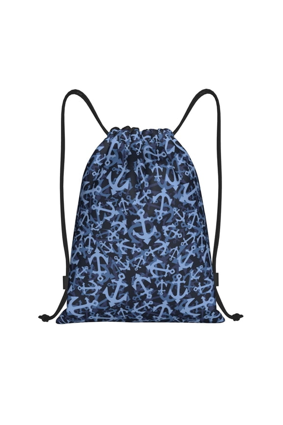 Drawstring Backpack - Anchor ship blue camouflage Splash Proof Small Drawstring Gym Bag for Women Men, Cinch Sports String Bag Backpack for Travel Swimming Beach