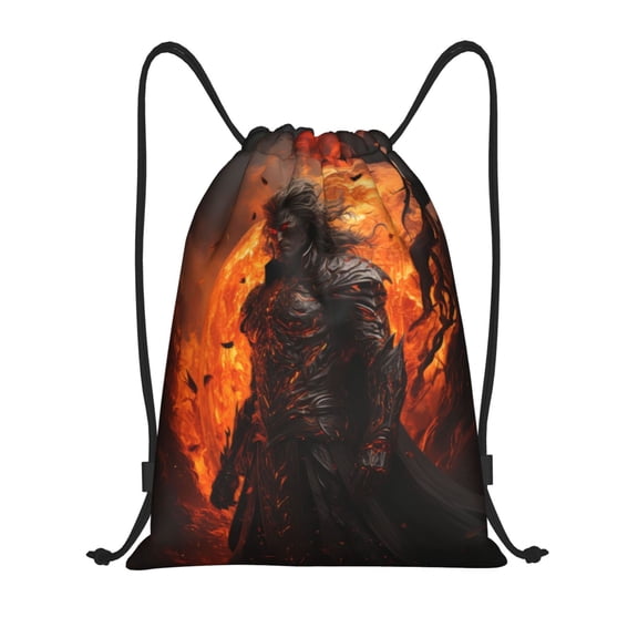 Drawstring Backpack - Angry Fireball Flame Warrior Splash Proof Small Drawstring Gym Bag for Women Men, Cinch Sports String Bag Backpack for Travel Swimming Beach