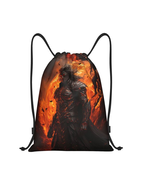 Drawstring Backpack - Angry Fireball Flame Warrior Splash Proof Small Drawstring Gym Bag for Women Men, Cinch Sports String Bag Backpack for Travel Swimming Beach