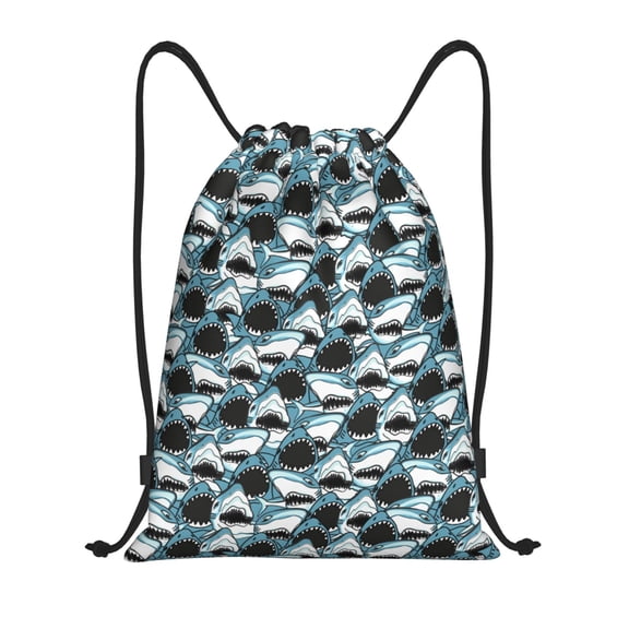 Drawstring Backpack - Angry Shark Splash Proof Small Drawstring Gym Bag for Women Men, Cinch Sports String Bag Backpack for Travel Swimming Beach