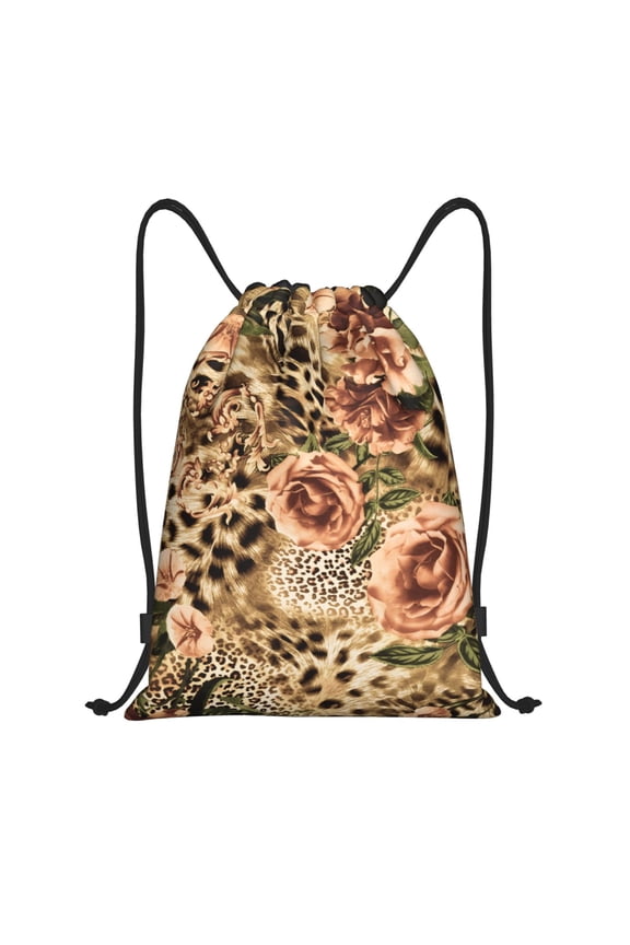 Drawstring Backpack - Animal Leopard Splash Proof Small Drawstring Gym Bag for Women Men, Cinch Sports String Bag Backpack for Travel Swimming Beach