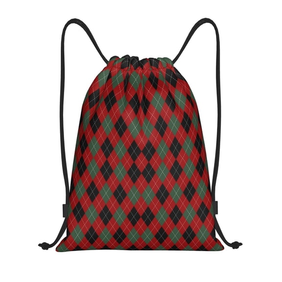 Drawstring Backpack - Argyle Plaid Splash Proof Small Drawstring Gym Bag for Women Men, Cinch Sports String Bag Backpack for Travel Swimming Beach