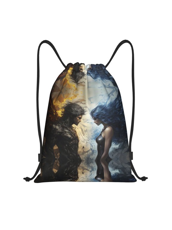 Drawstring Backpack - Armored Knight Couple Splash Proof Small Drawstring Gym Bag for Women Men, Cinch Sports String Bag Backpack for Travel Swimming Beach