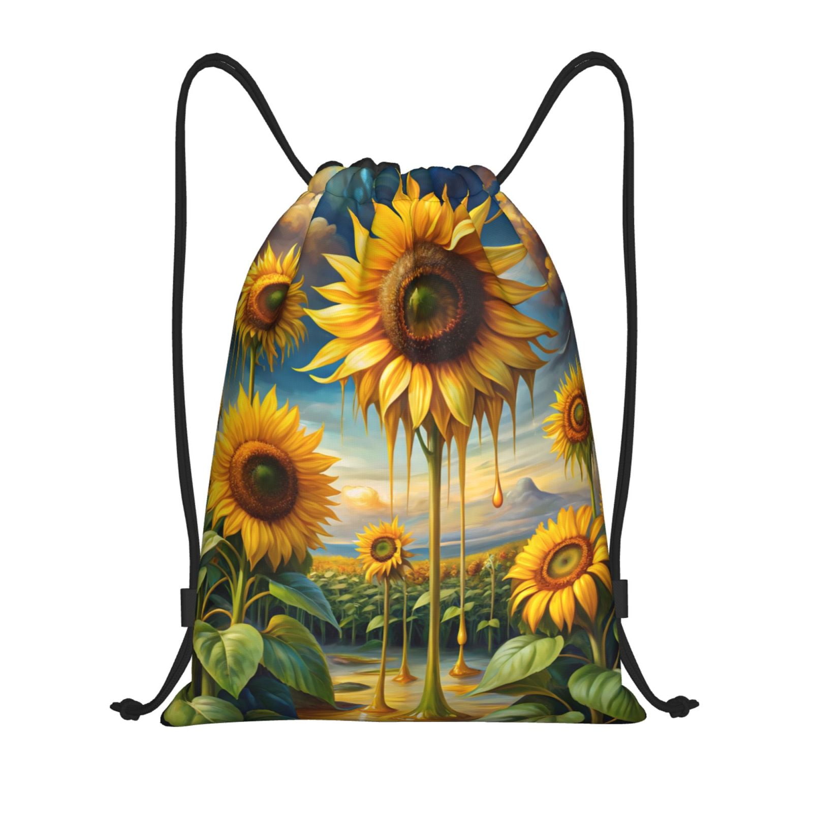 Drawstring Backpack, Artistic Oil Painting Sunflower Light Waterproof ...