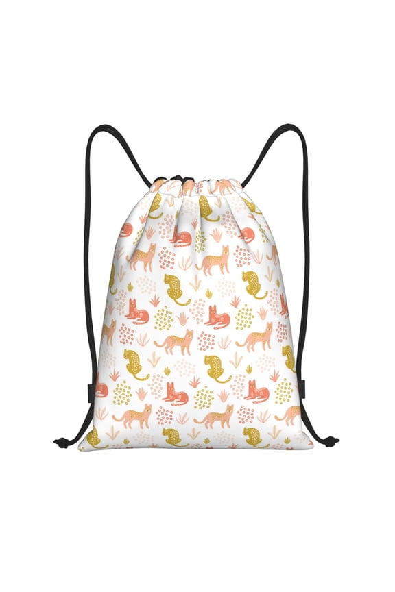 Drawstring Backpack - Artistic Pink Yellow Wild Cats Splash Proof Small Drawstring Gym Bag for Women Men, Cinch Sports String Bag Backpack for Travel Swimming Beach