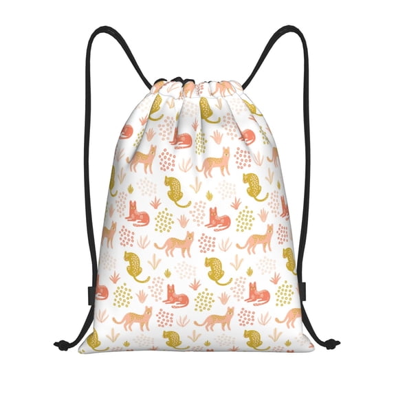 Drawstring Backpack - Artistic Pink Yellow Wild Cats Splash Proof Small Drawstring Gym Bag for Women Men, Cinch Sports String Bag Backpack for Travel Swimming Beach