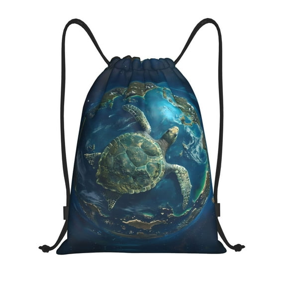 Drawstring Backpack - Artistic Turtle Earth Splash Proof Small Drawstring Gym Bag for Women Men, Cinch Sports String Bag Backpack for Travel Swimming Beach
