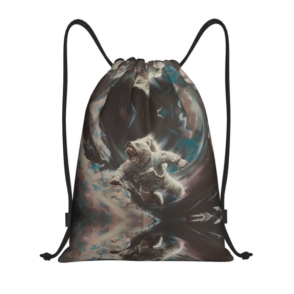 Drawstring Backpack - Astronaut Polar Bear Roar Splash Proof Small Drawstring Gym Bag for Women Men, Cinch Sports String Bag Backpack for Travel Swimming Beach