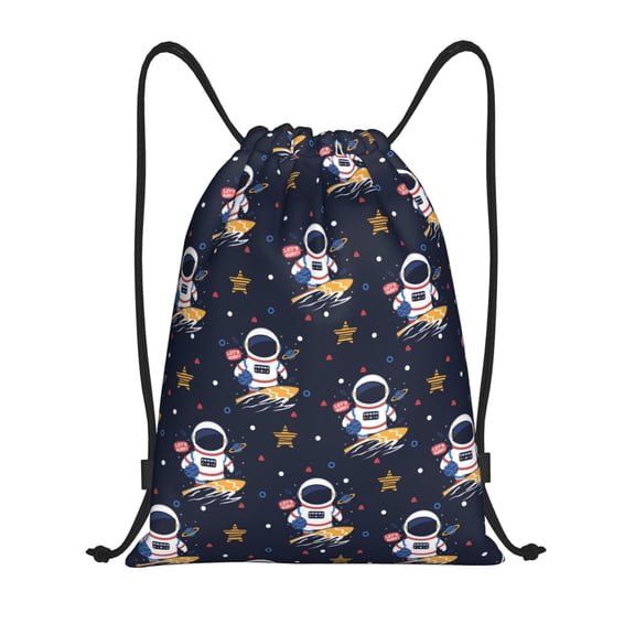 Drawstring Backpack - Astronaut Surfing Splash Proof Small Drawstring Gym Bag for Women Men, Cinch Sports String Bag Backpack for Travel Swimming Beach
