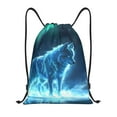 thumbnail image 1 of Drawstring Backpack - Aurora Wolf Frozen Lake Splash Proof Small Drawstring Gym Bag for Women Men, Cinch Sports String Bag Backpack for Travel Swimming Beach, 1 of 8