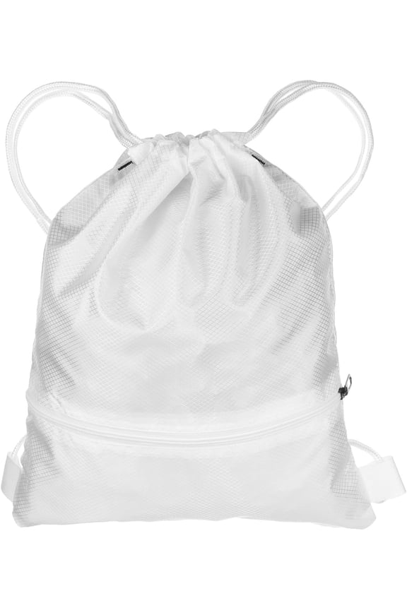 Drawstring Backpack Bag 16.5" x 19.3" Oxford Cloth Bulk Cinch Sack Unisex Waterproof Draw String Back with Zipper Pockets for Sports Gym Travel Swimming Beach, White