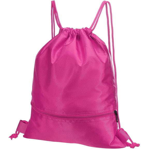 Drawstring Backpack Bag, Gym Bag String with Zip Pocket for Women Men, Rose Red -