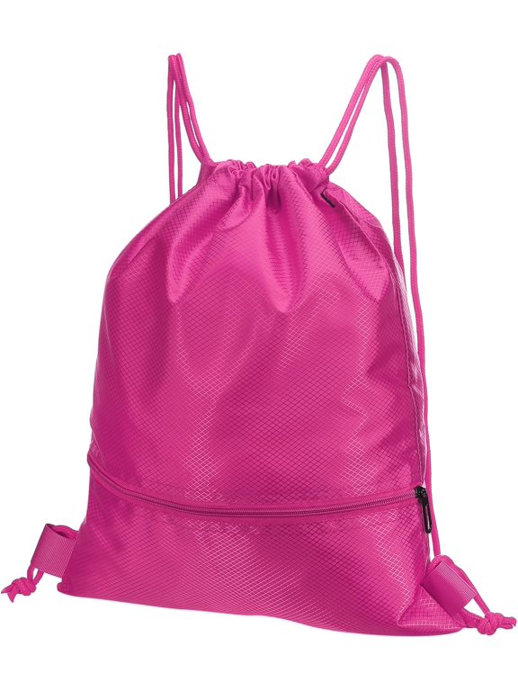 Drawstring Backpack Bag, Gym Bag String with Zip Pocket for Women Men, Rose Red -