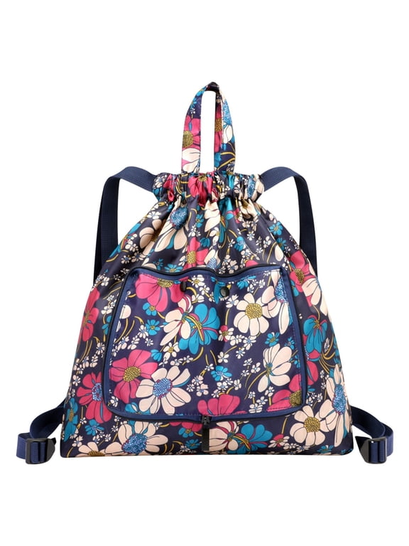 Drawstring Backpack Bag with Shoe Compartment, Foldable Large Capacity Travel Backpack Drawstring Pocket Ultra Light Nylon Cloth Multifunctional Print Foldable Bag Organizer Clearance