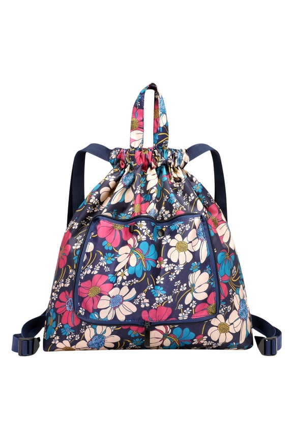 Drawstring Backpack Bag with Shoe Compartment, Foldable Large Capacity Travel Backpack Drawstring Pocket Ultra Light Nylon Cloth Multifunctional Print Foldable Bag Organizer Clearance