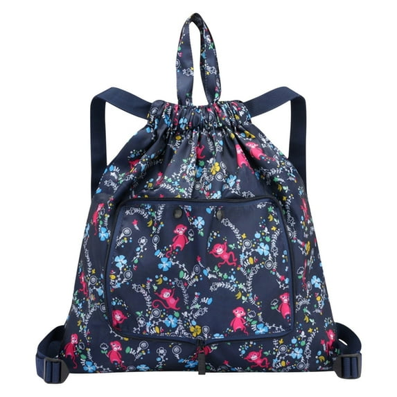 Drawstring Backpack Bag with Shoe Compartment, Foldable Large Capacity Travel Backpack Drawstring Pocket Ultra Light Nylon Cloth Multifunctional Print Foldable Bag Organizer Clearance