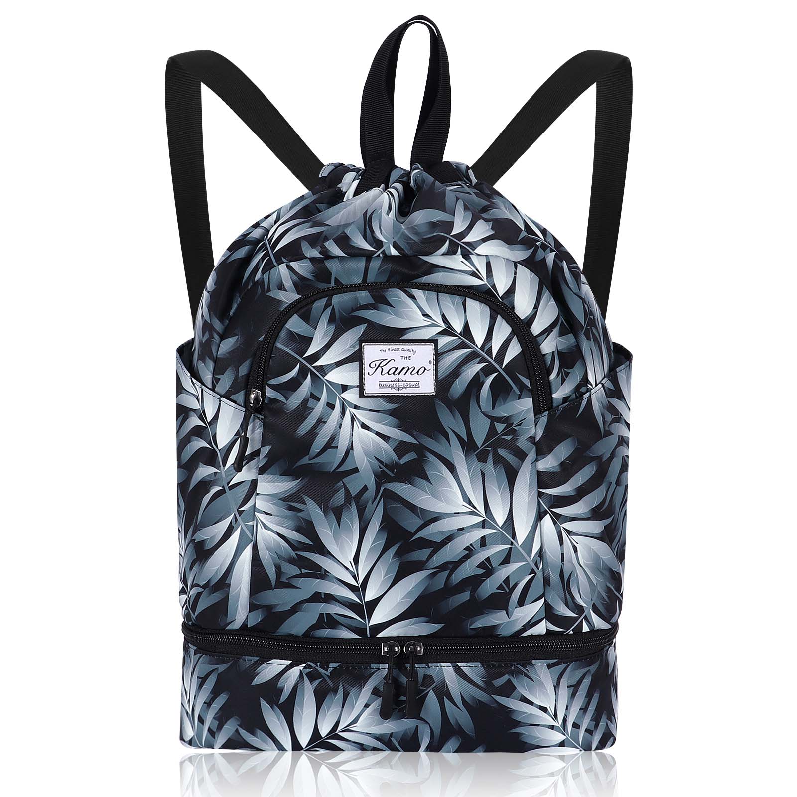 Hawee Drawstring Backpack Bag Sport Swimming Yoga Backpack with Shoe Compartment Two Water Bottle Holder for Men Women Large String Backpack