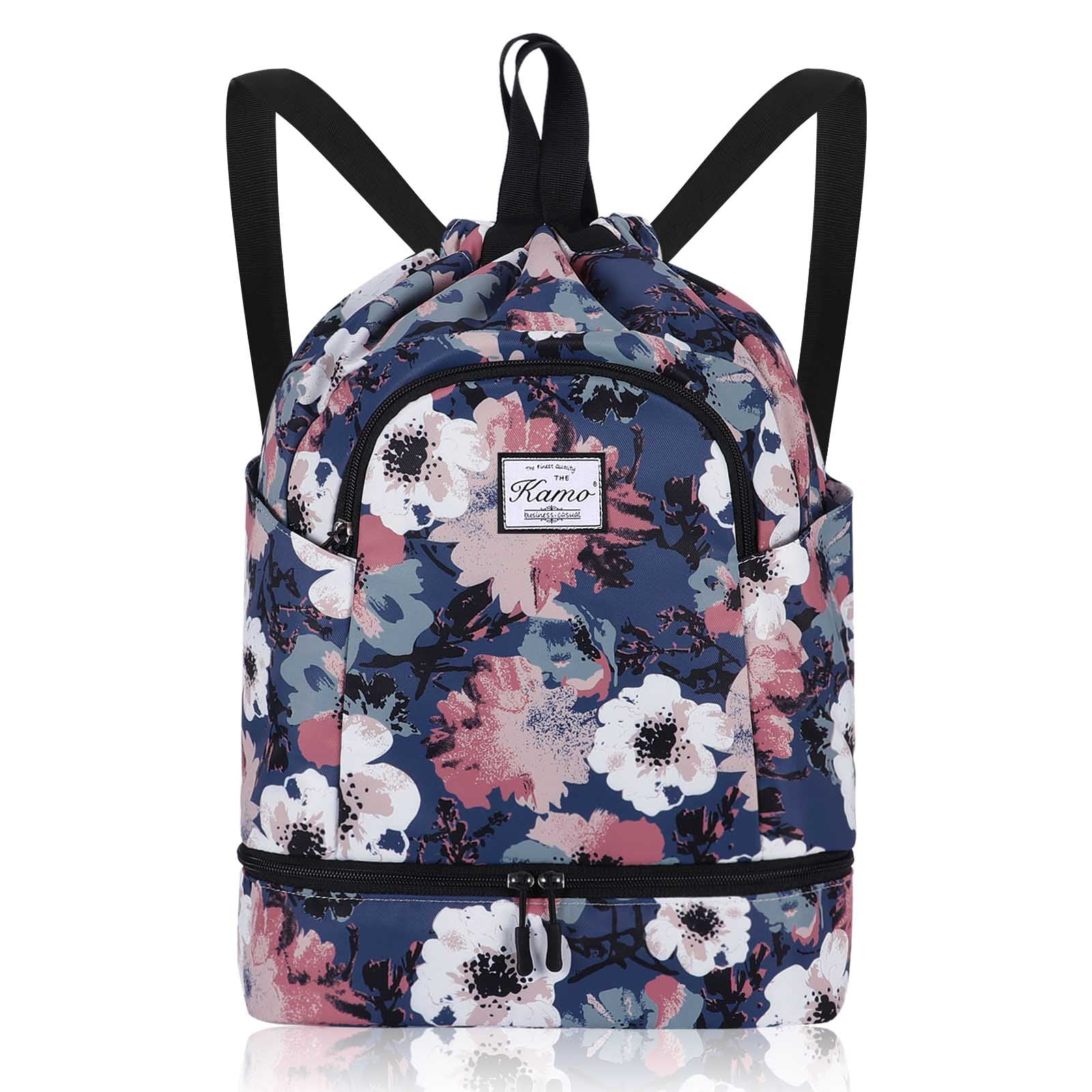 Drawstring Backpack Bag Sport Swimming Yoga Backpack with Shoe Compartment Two Water Bottle Holder for Men Women Large String Backpack Athletic