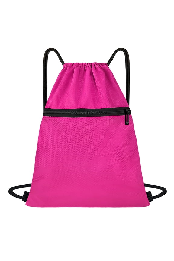 Drawstring Backpack Bag, Waterproof Back Sack with Zip Pocket, Gym Drawstring Bags Swim Bag for Men Women (Hot Pink)