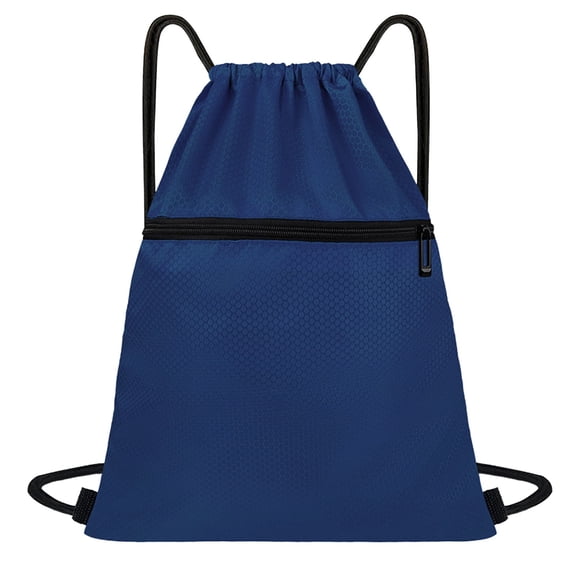 Drawstring Backpack Bag, Waterproof Back Sack with Zip Pocket, Gym Drawstring Bags Swim Bag for Men Women (Navy)