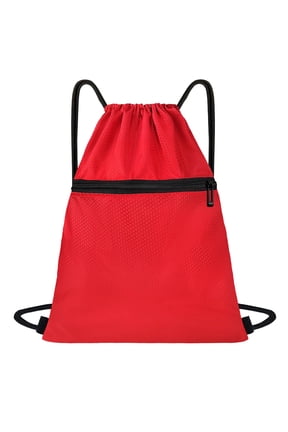Drawstring Backpack Bag, Waterproof Back Sack with Zip Pocket, Gym Drawstring Bags Swim Bag for Men Women (Red)