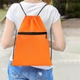thumbnail image 1 of Drawstring Backpack Bag - Waterproof Draw String Back Sack, with Zip Pocket, Gym Drawstring Bags Swim Bag for Men Women, Orange, 1 of 6