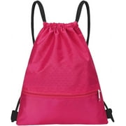 Drawstring Backpack Bag, Waterproof Draw String Back Sack with Zip Pocket, Gym Drawstring Bags Swim Bag for Men Women
