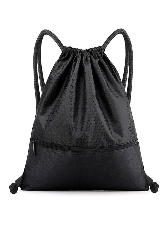Drawstring Backpack Bag, Waterproof Draw String Back Sack with Zip Pocket, Gym Drawstring Bags Swim Bag for Men Women