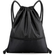 Drawstring Backpack Bag, Waterproof Draw String Back Sack with Zip Pocket, Gym Drawstring Bags Swim Bag for Men Women