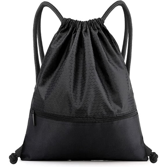 Drawstring Backpack Bag, Waterproof Draw String Back Sack with Zip Pocket, Gym Drawstring Bags Swim Bag for Men Women