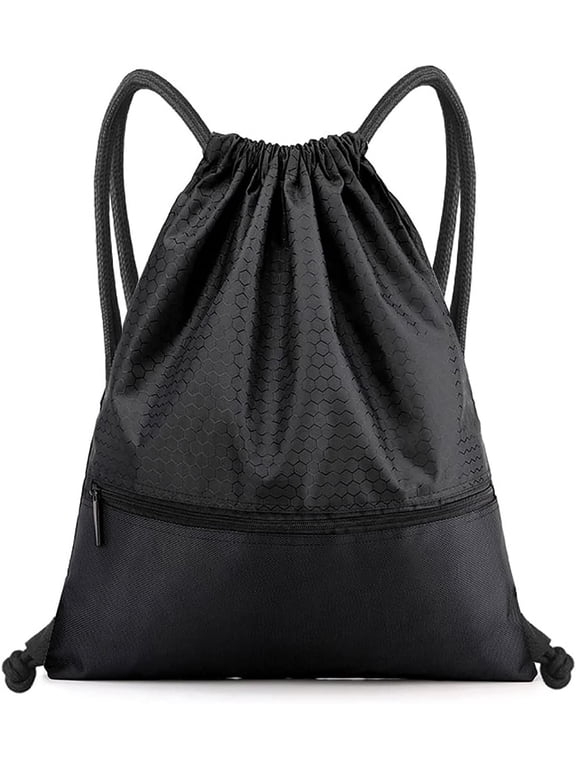 Drawstring Backpack Bag, Waterproof Draw String Back Sack with Zip Pocket, Gym Drawstring Bags Swim Bag for Men Women